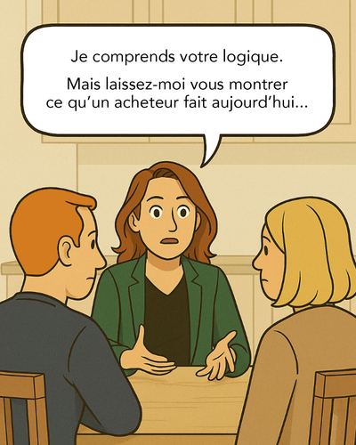 L'agent immobilier écoute attentivement et s'apprête à expliquer les conséquences réelles de cette approche sur le marché