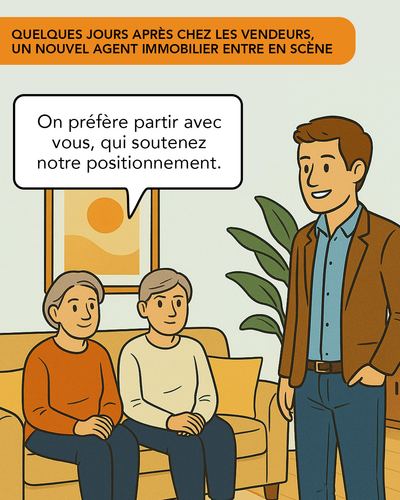 L'agent immobilier montre au couple comment les acheteurs comparent les biens et filtrent rapidement les prix hors marché