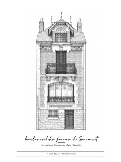 Façade boulevard des Frères de Goncourt, Rond-point de Rennes, Nantes