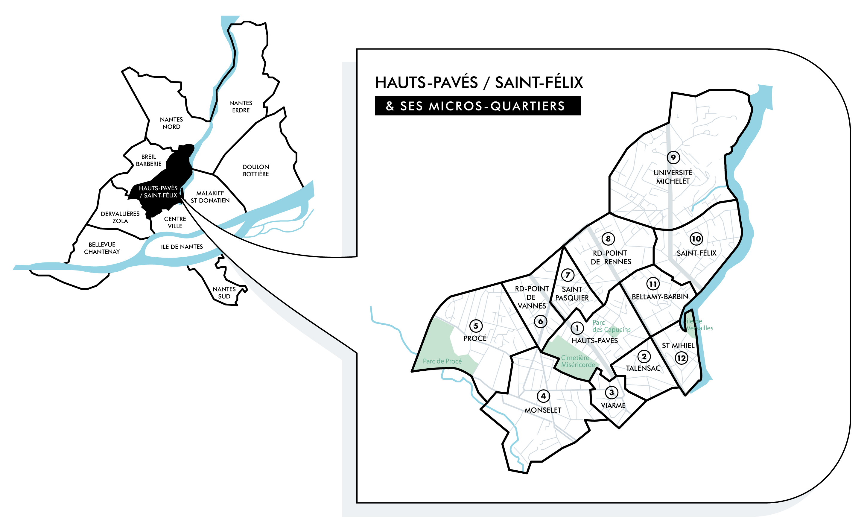 Carte des micro-quartiers Hauts-Pavés et Saint-Félix à Nantes